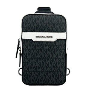 NEW Michael Kors Cooper Medium Signature PVC Sling Backpack Black & White